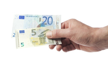 Hand hält fünfundzwanzig Euro