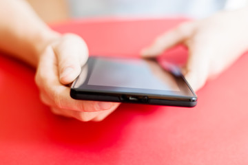 Man uses a digital tablet