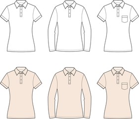 Vector illustration of women's polo t-shirts