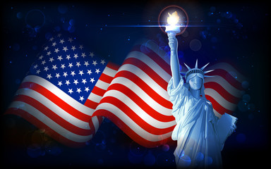 Statue of Liberty with American Flag © vectomart