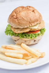 cheese burger and  french fries