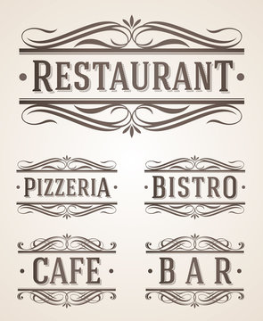 Vintage signs for restaurant and cafe