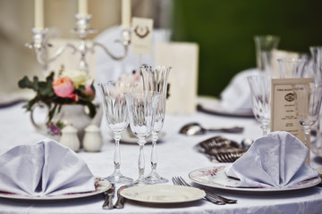 Empty glasses set in restaurant