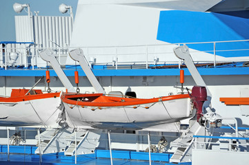 Safety lifeboat on deck of a cruise ship