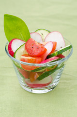 fresh vegetable salad (tomato, cucumber, radish and spinach)