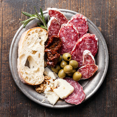 Italian salami with olives and ciabatta