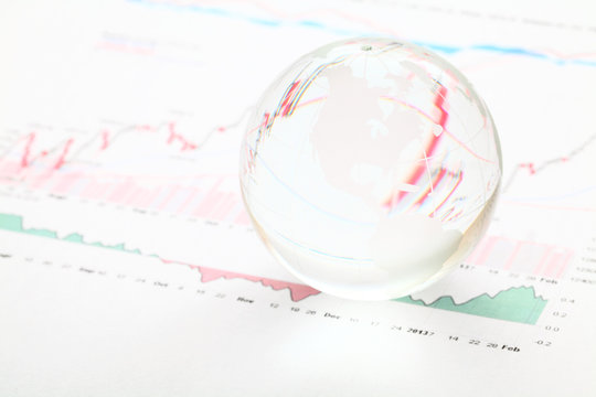 Glass earth ball on the financial chart