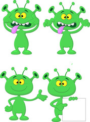 Obraz premium Cute geen alien cartoon collection set