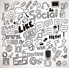 Vector set of hand drawn social doodles