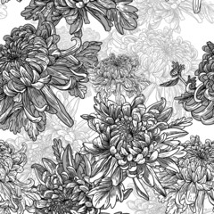 Floral lack and white background with chrysanthemums