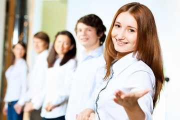 Fototapeta premium Five students smiling