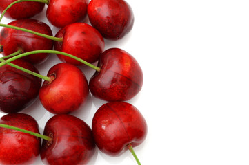 Sweet cherry  border isolated on white