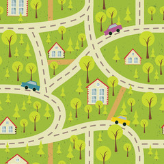 seamless pattern with light asphalt and houses 2