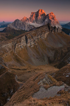 Last sunrays touch the mountain peak