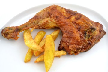 udko kurczaka z rożna i frytki