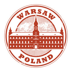 Naklejka premium Grunge rubber stamp with words Warsaw, Poland inside, vector
