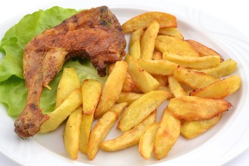 udko kurczaka z rożna i frytki