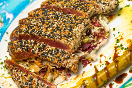 Fresh tuna meat sliced