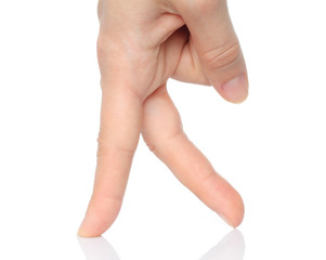 Walking fingers on white background.