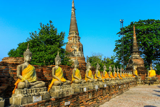 Old Buddha Status at wat yai chaimongkol temple ayutthaya thaila
