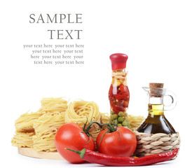 Pasta with an olive oil and tomatoes isolated