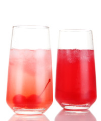 Two cherry cocktails with ice isolated on white