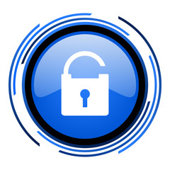 padlock circle blue glossy icon
