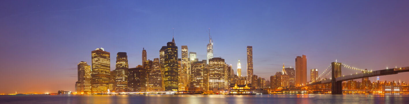 Fototapeta New York City, USA panorama panoramę nocy kolorowe