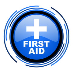 first aid circle blue glossy icon