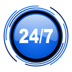 24/7 circle blue glossy icon