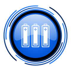 batteries circle blue glossy icon