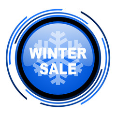 winter sale circle blue glossy icon