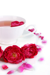 Rose tea isolated on white