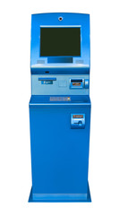 Blue ATM / cash machine, isolated on white background