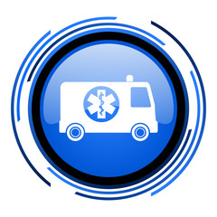 ambulance circle blue glossy icon