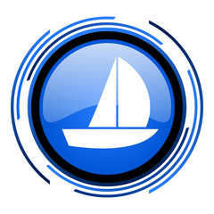 yacht circle blue glossy icon