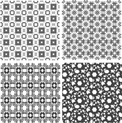 Set of 4 seamless patterns. Monochrome geometrical patterns