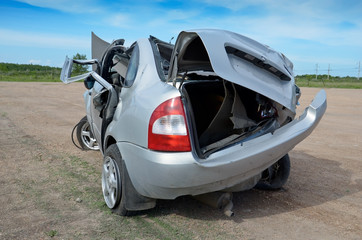 Broken car after terrible crash