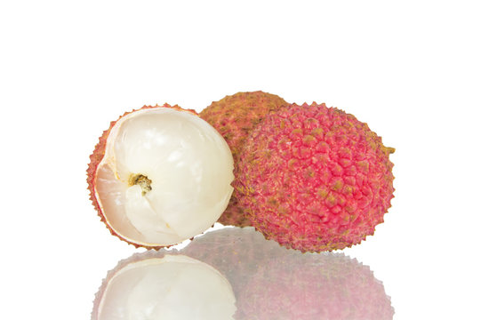 fresh lychees isolated on white background