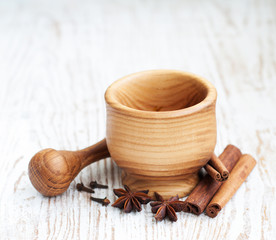 Spices with Mortar and Pestle