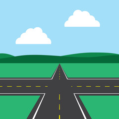 Road intersection with sky background