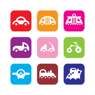 Set of transportation vector cartoon icons