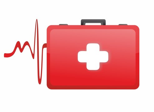Red first aid kit and heartbeat