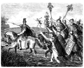 Naklejka premium Ancient Rome - Cesar crossing the Rubicon