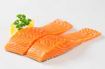 Raw salmon fillets