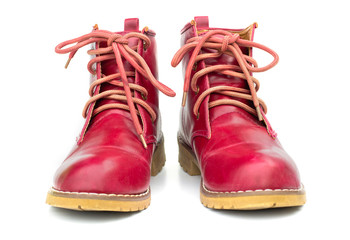 Red boots and untied shoelaces
