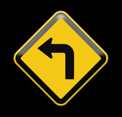 Turn left yellow road sign - 52997307