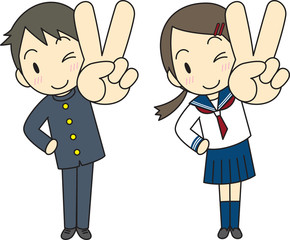 Ｖサイン　学生　学生服　セーラー服
