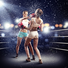Fototapety  Dwie kobiety bokserskie na ringu