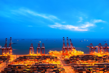 container terminal at nightfall